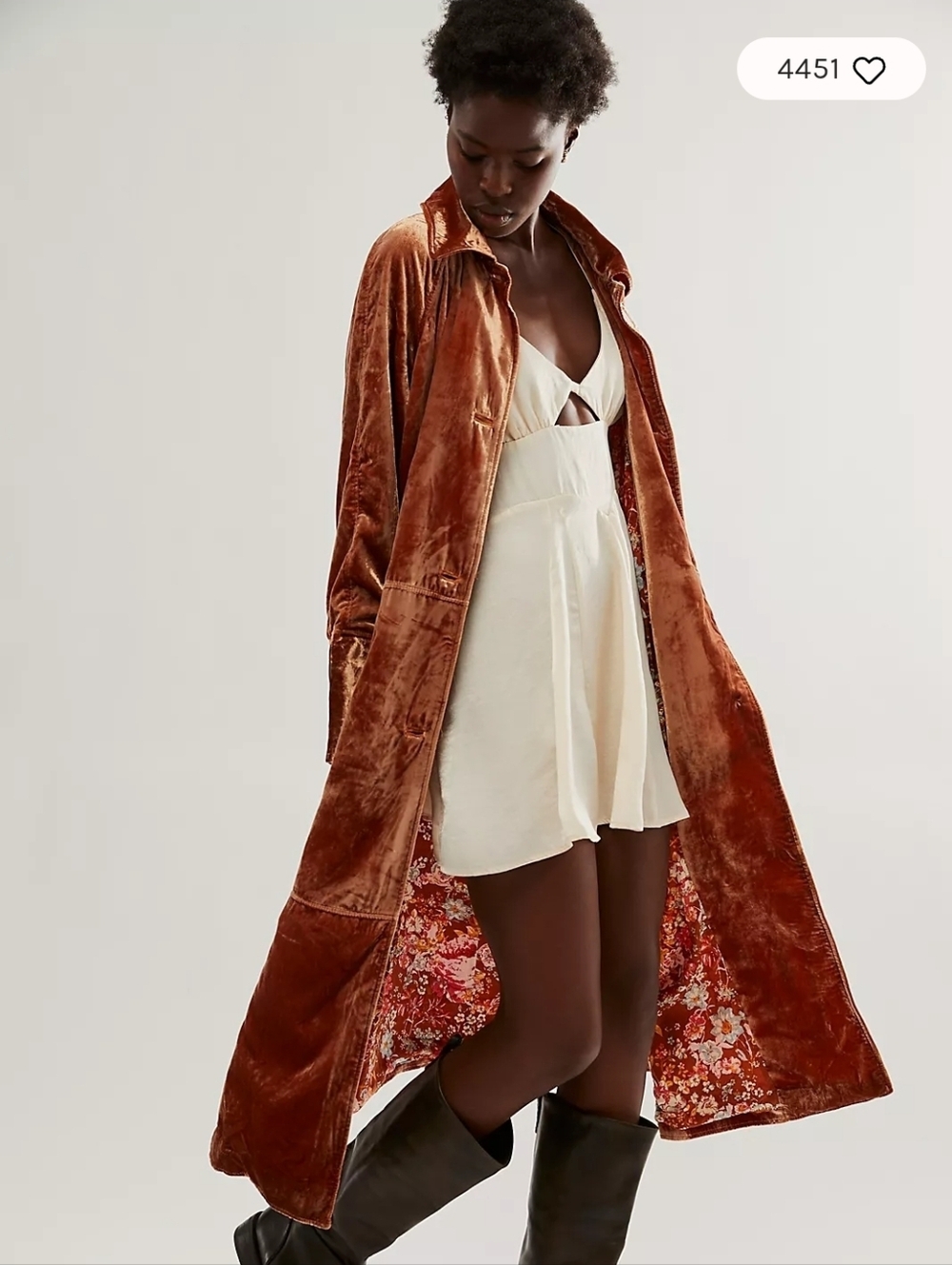 Free People Velvet Long Duster French Coat with Floral Lining And Belt Size S